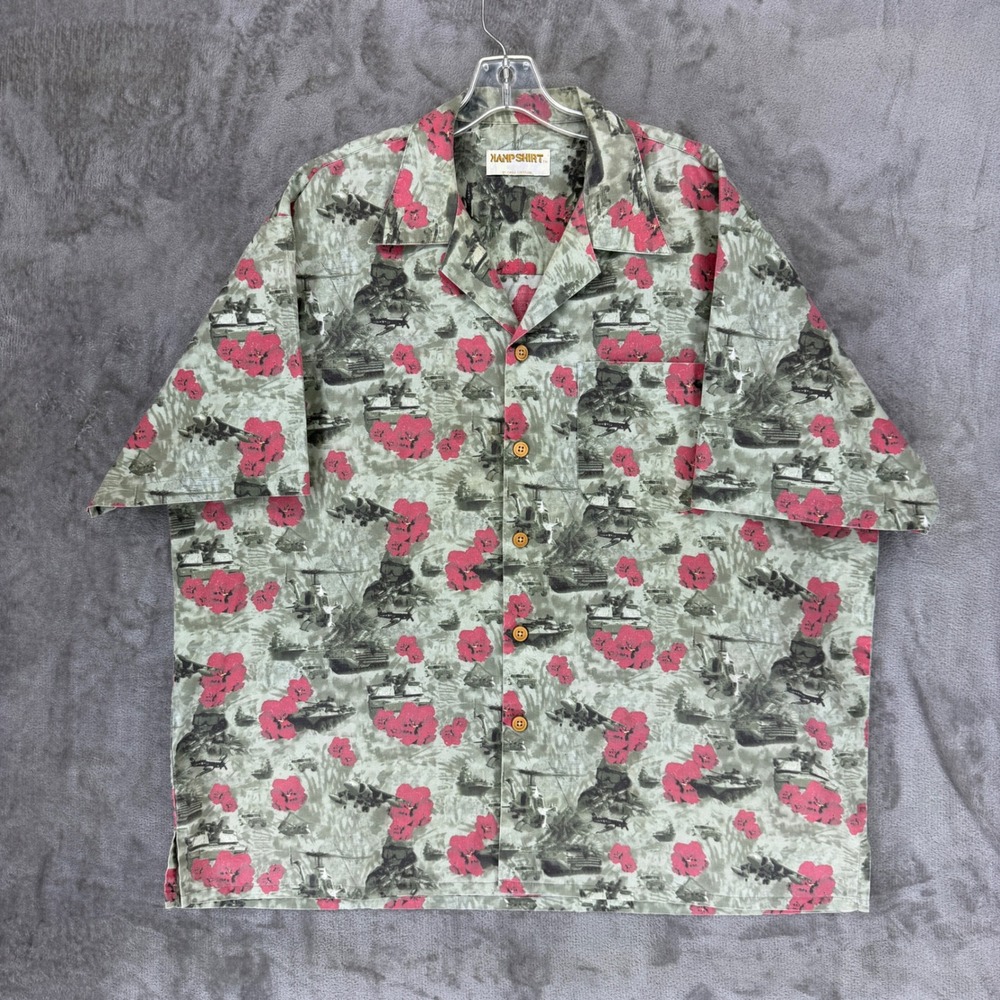 Hamp Shirt Eagle Crest Mens Military Tanks Planes Hibiscus Hawaiian Shirt XXL‎